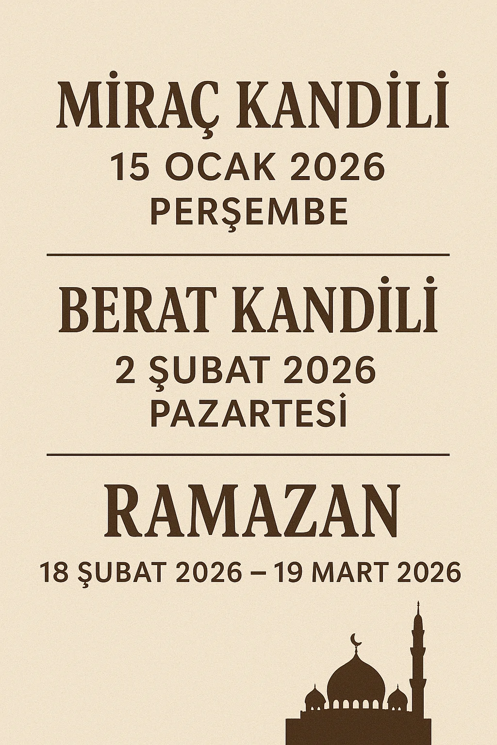 2026 Yılı Dini Günler