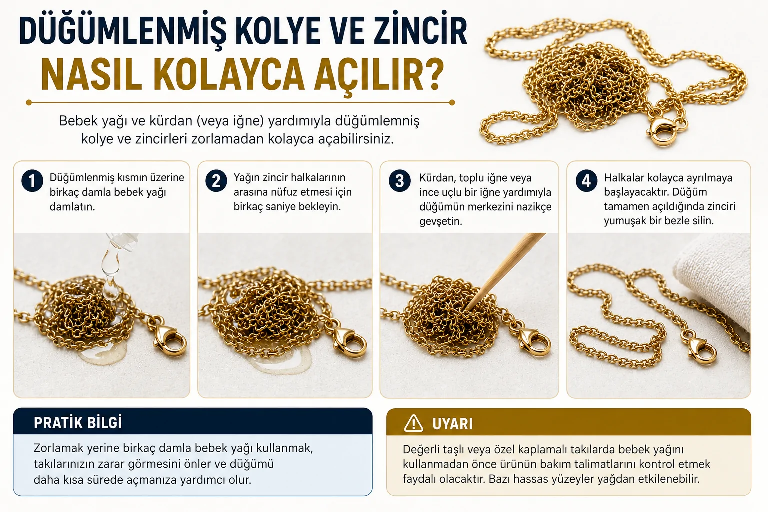 Düğümlenmiş Kolye ve Zincirleri Açmanın Pratik Yolu